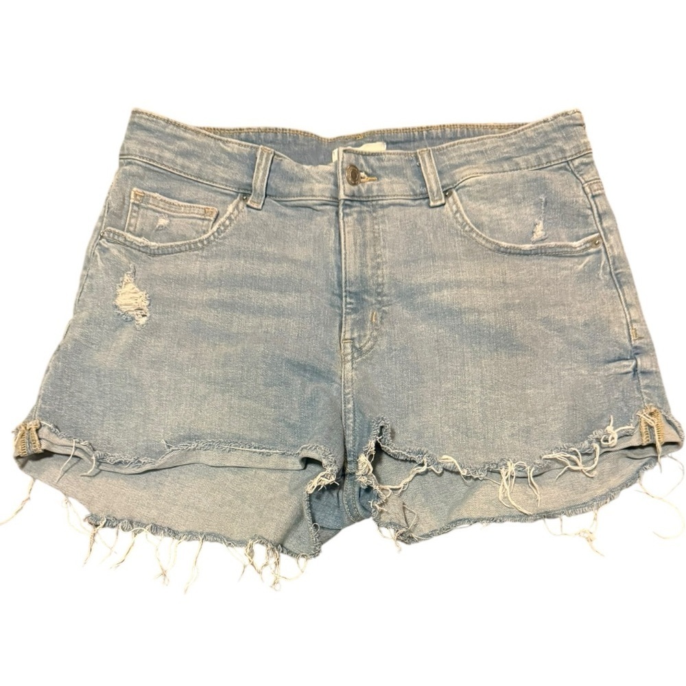 H&M Blue Jean Shorts with Distressed Details